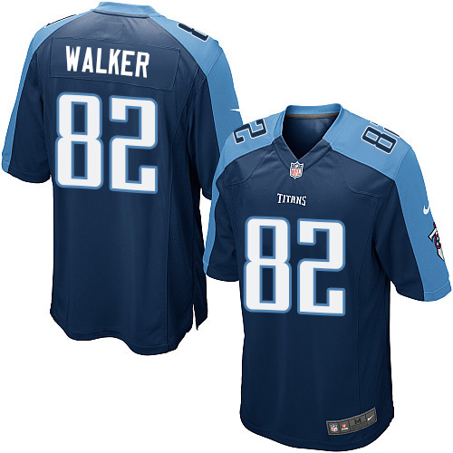 Men's Game Delanie Walker Nike Jersey Navy Blue Alternate - #82 NFL Tennessee Titans